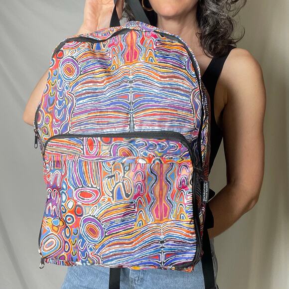 New Warlukurlangu abstract psychedelic print packable fold-up backpack travel - Picture 17 of 17